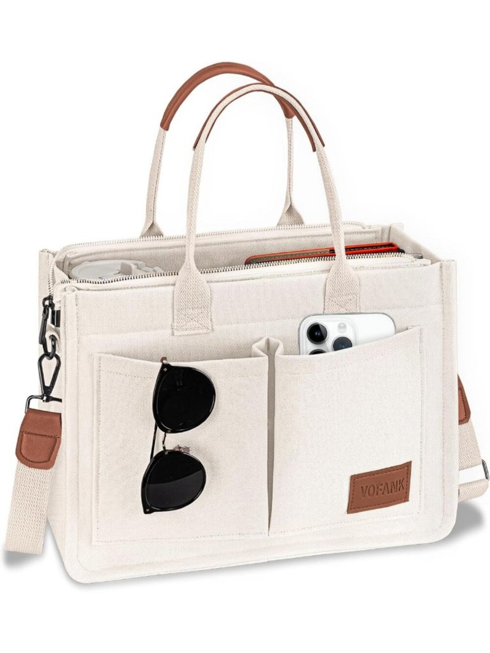 Large Canvas Tote Bag for Women - Zippered Crossbody Purse & Everyday Satchel